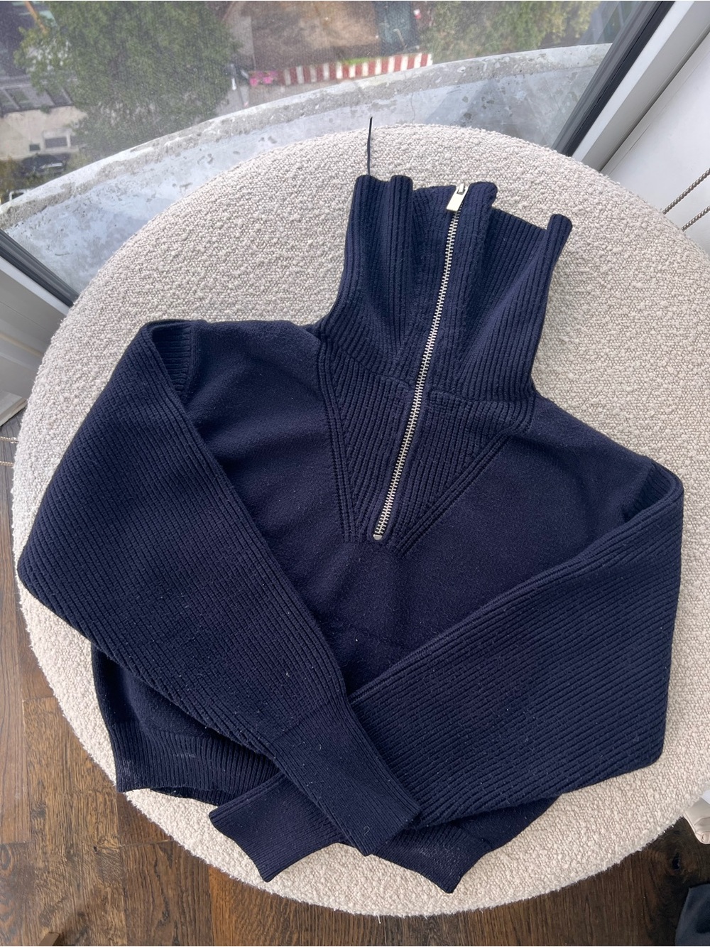 Navy Half-Zip Ribbed Funnel Neck Sweater - Zara